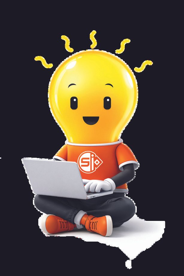 Srujan Infotech mascot working on laptop